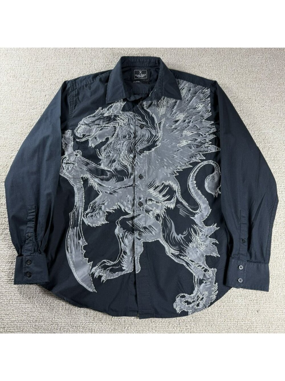 Ecko Unltd Dragon Large Print Shirt Black Gray Men’s Size Large